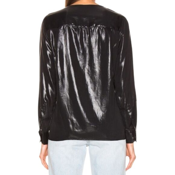 Rag & Bone Debbie Top Womens Medium Black Long Sleeve Front Slits V-Neck Chic - Picture 3 of 12